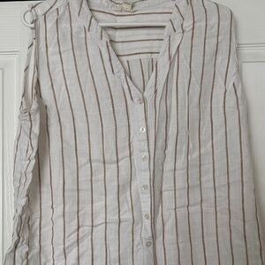 Sleeveless Button-Down Top with Brown Vertical Stripes